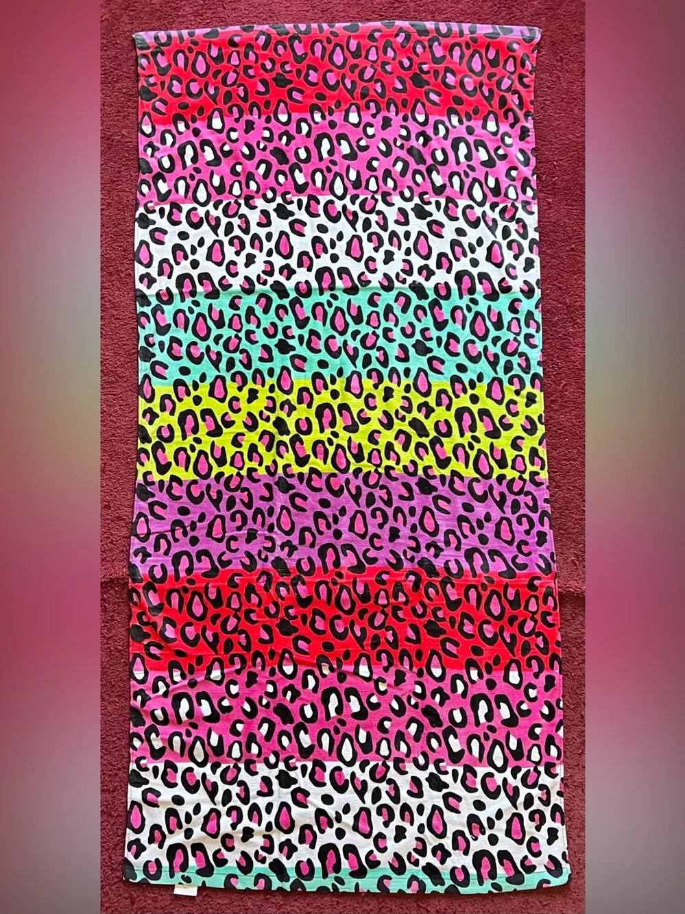 Colorful Leopard Print Striped Beach Towel